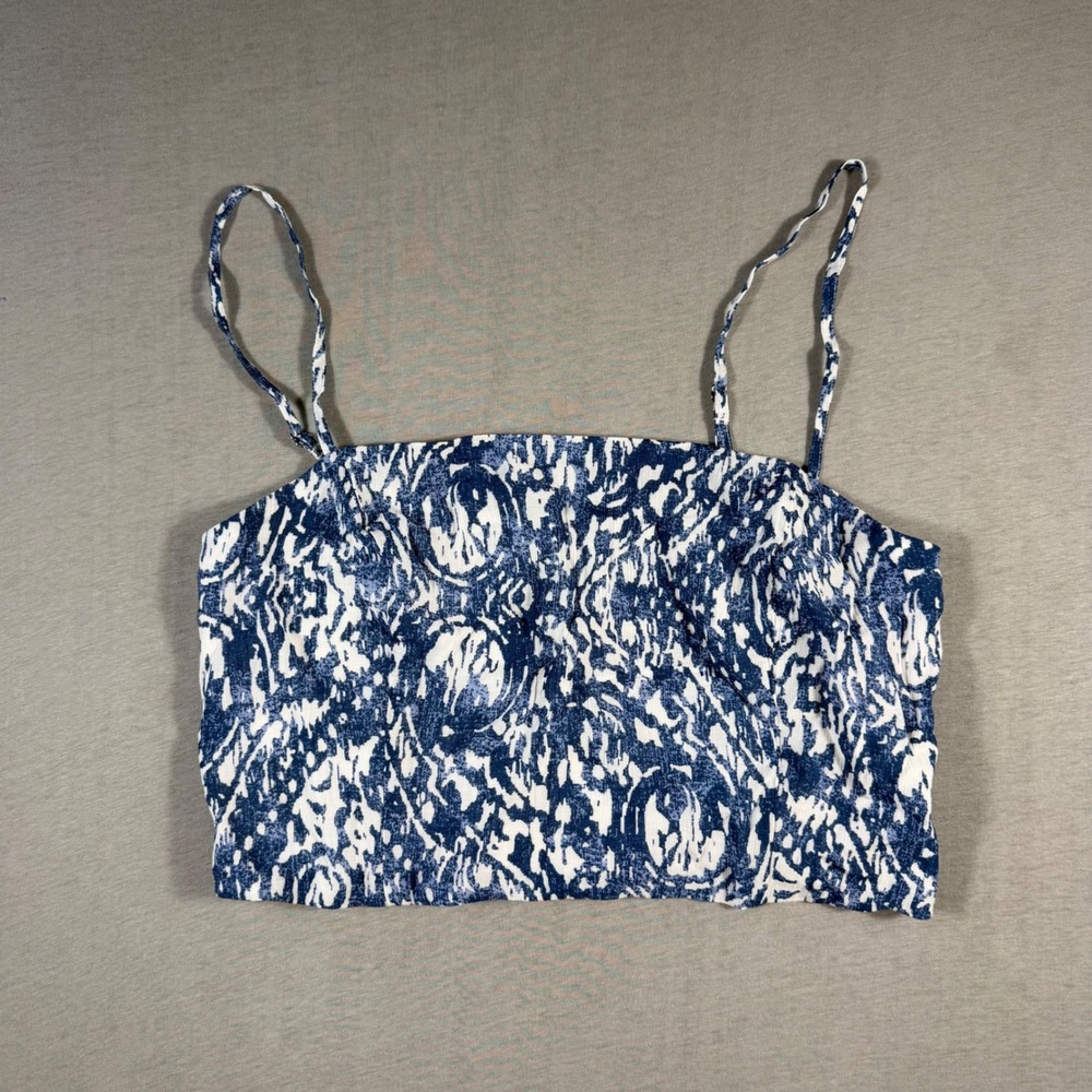 Abercrombie & Fitch Blue White Abstract Print Smocked Crop Cami Top Medium NWT